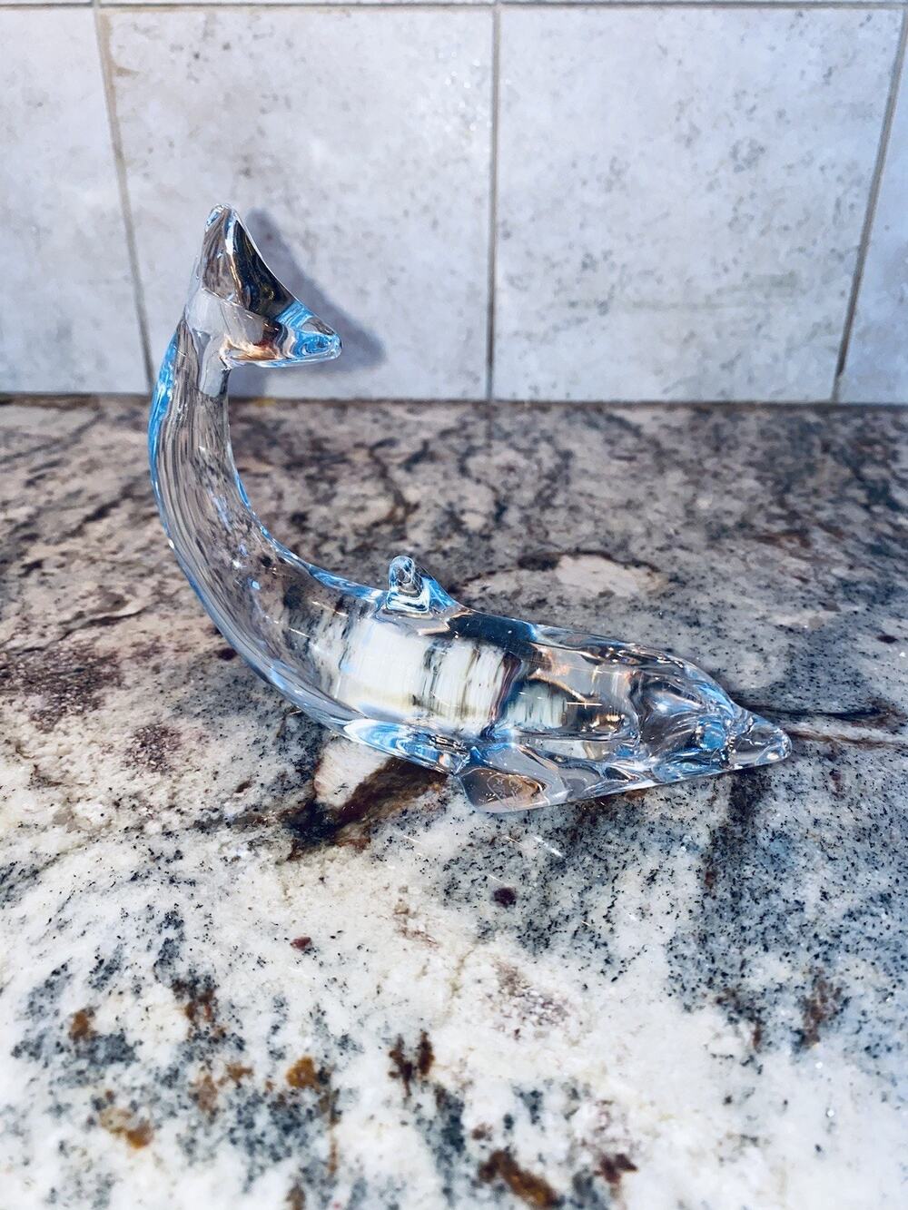 Baccarat France Crystal Dolphin Paperweight Tail Up Swimming Porpoise Figurine